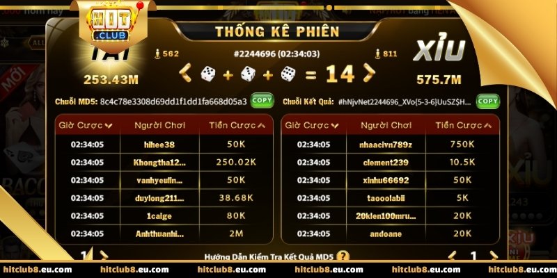 Trước mỗi phiên, mã md5 của kết quả sẽ được hiển thị công khai