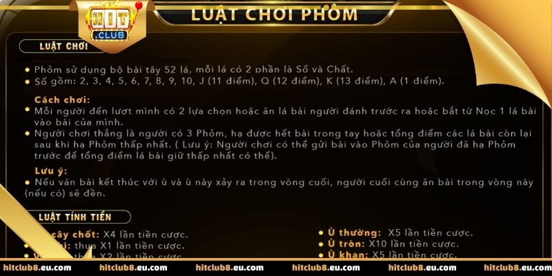 Giao diện bàn chơi bài phỏm tại Hitclub được bố trí trực quan