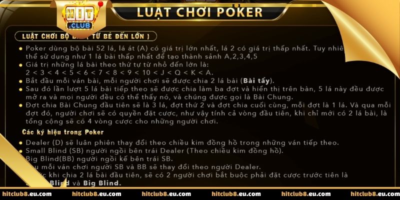 Giao diện bàn chơi poker tại Hitclub hiển thị rõ các vòng cược