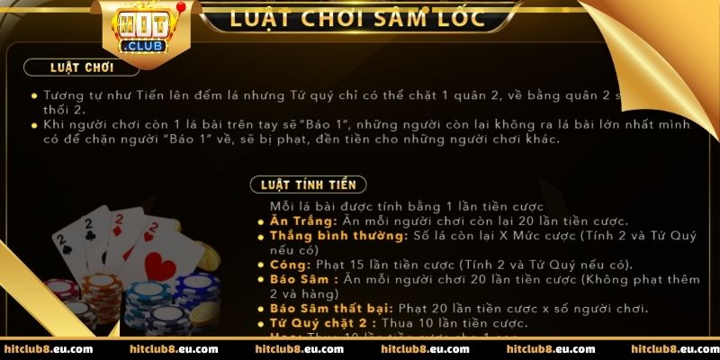 Luật chơi và cách đánh bài sâm được hiển thị rõ ràng