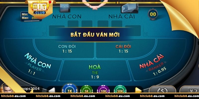 Giao diện bàn game baccarat tại Hitclub được bố trí rõ ràng