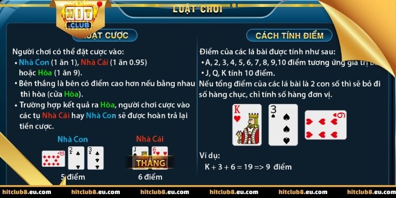 Các lựa chọn cửa cược trong game baccarat Hitclub