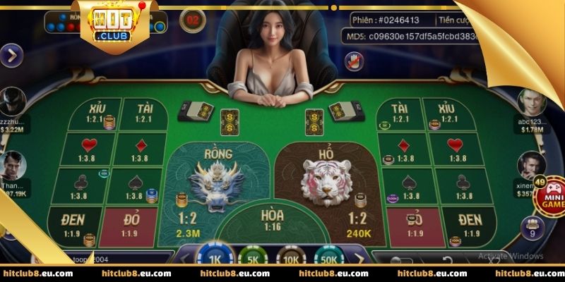 Giao diện trực quan của Rồng Hổ Hitclub với tỷ lệ thưởng rõ ràng