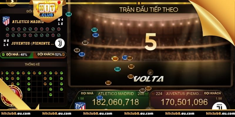 Giao diện chính của Volta Hitclub với tỷ lệ cược và thông tin trận đấu đầy đủ