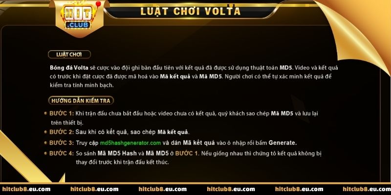 Giao diện hướng dẫn chi tiết tính tiền thưởng trong Volta Hitclub